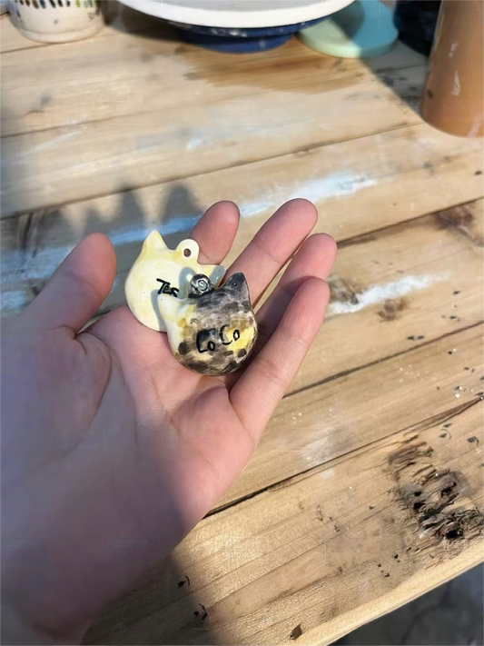 Custom Pet Portrait Keychain - Hand-Painted Ceramic Companion