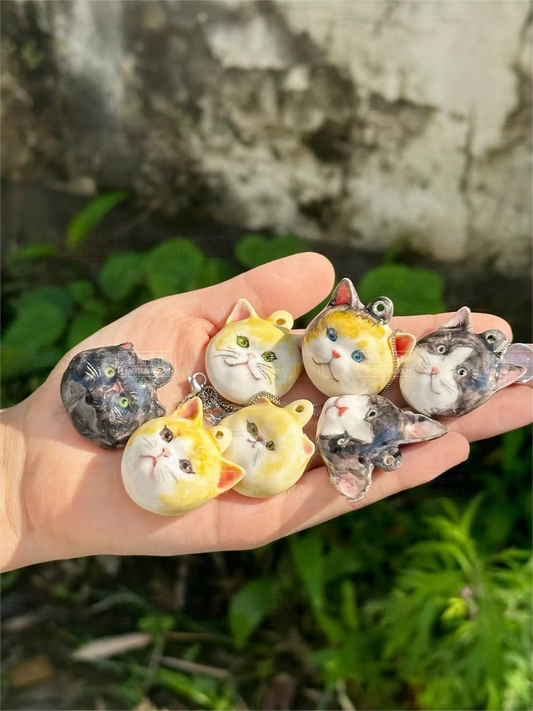 Custom Pet Portrait Keychain - Hand-Painted Ceramic Companion